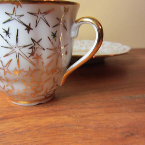 MZ Czechoslovakia vintage gold stars 6 oz teacup espresso & saucer (W5409) - Picture 7 of 11